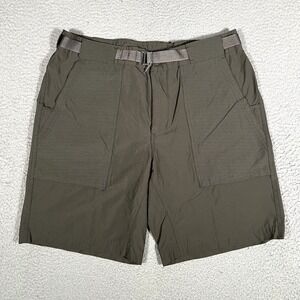 REI Shorts Mens 36 Gray Belted 9" Outdoor Casual‎ Logo Nylon Blend Hiking Preppy